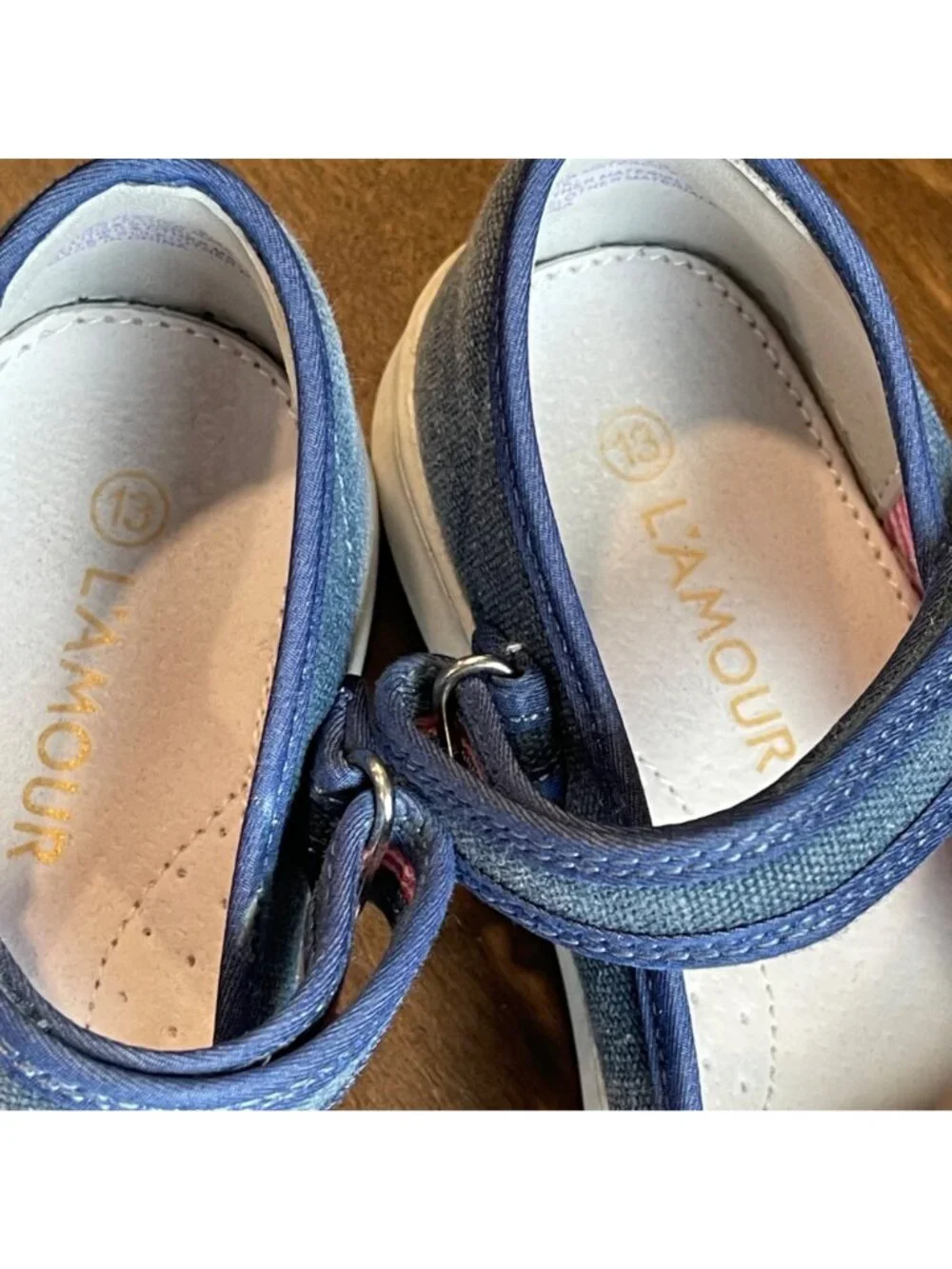 L'amour Jenna Mary‎ Jane Flat Girls Size 13 Chambray Blue Hook and Loop Closure